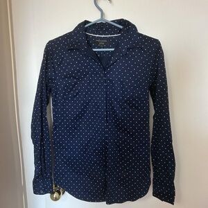 Banana Republic Tailored Fit Navy Blue and White Polka Dot Dress Shirt Size 8